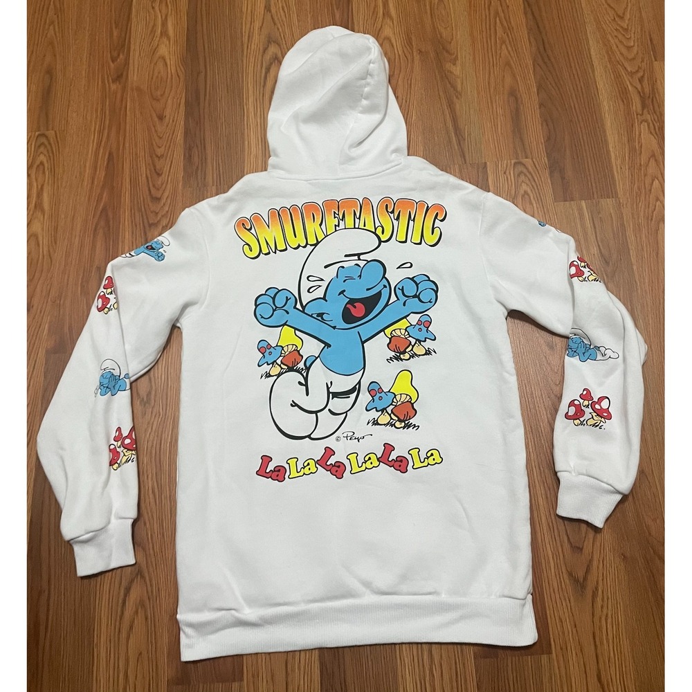 The Smurfs Hoodie Womens Small Smurftastic Graphic Pullover White